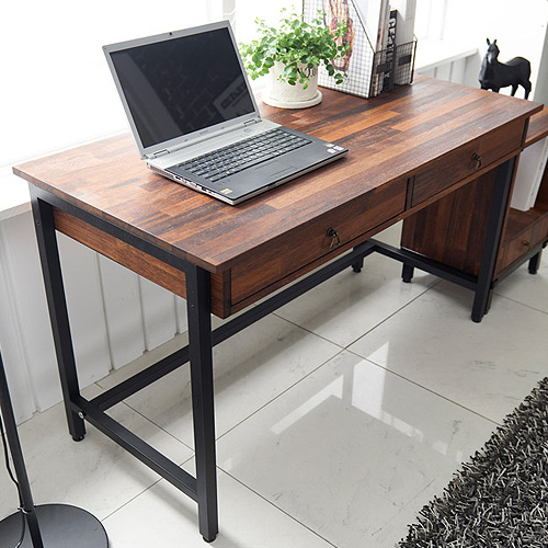 멀바우 원목 1200 철다리 일자형 소형 1인용 컴퓨터 노트북 책상