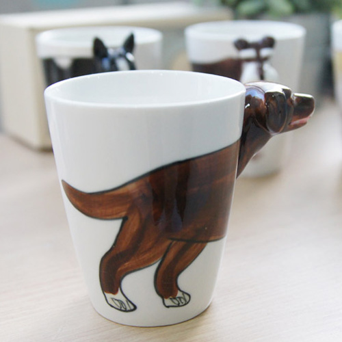 3D 강아지 도자기 커플 부부 카페 특이한 머그잔 녹차잔 머그컵